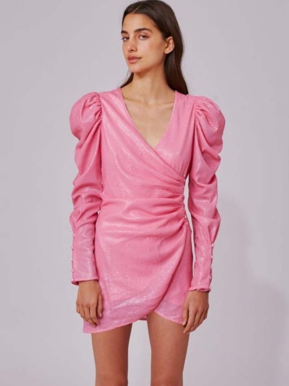 C/Meo Collective As It Goes Long Sleeve Mini Dress in Pink Sequin